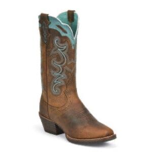 Justin Boot Sevana Rugged Tan Silver Collection 12" Western Boots Square Toe